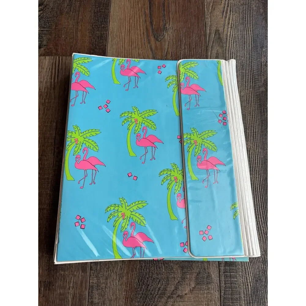 Vintage 3 Ring Binder Trapper Keeper Style W/ Folders & Paper 80's 90's Flamingo